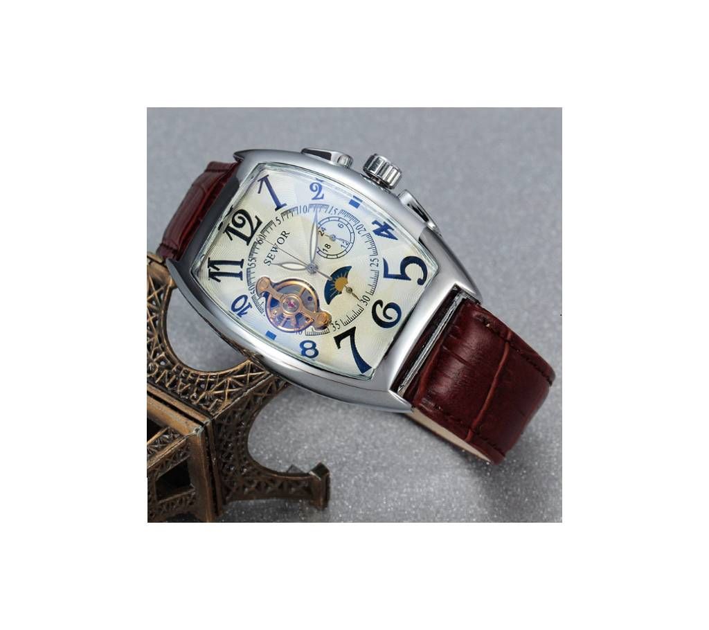 Sewor Classic Mechanical Black Watch Tourbillon Wrap Watches Mens