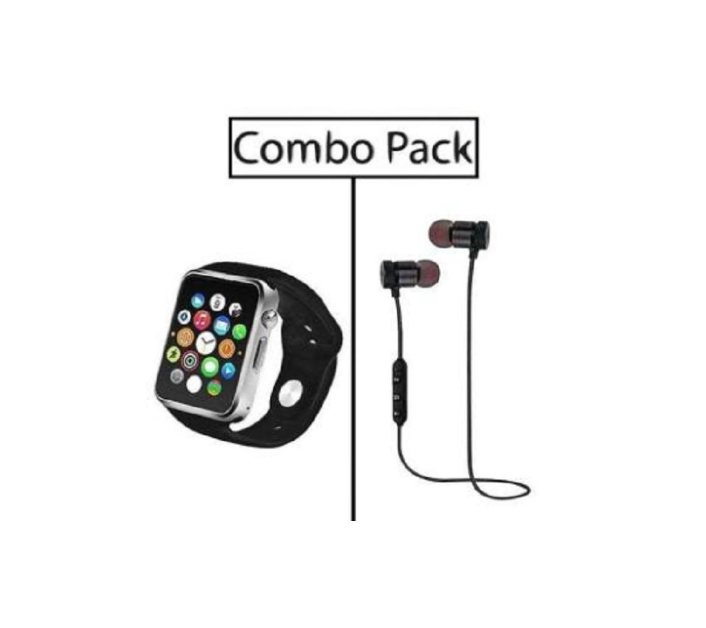 Combo of A1 Smart Watch and Stereo Super Bass Wireless Earphone