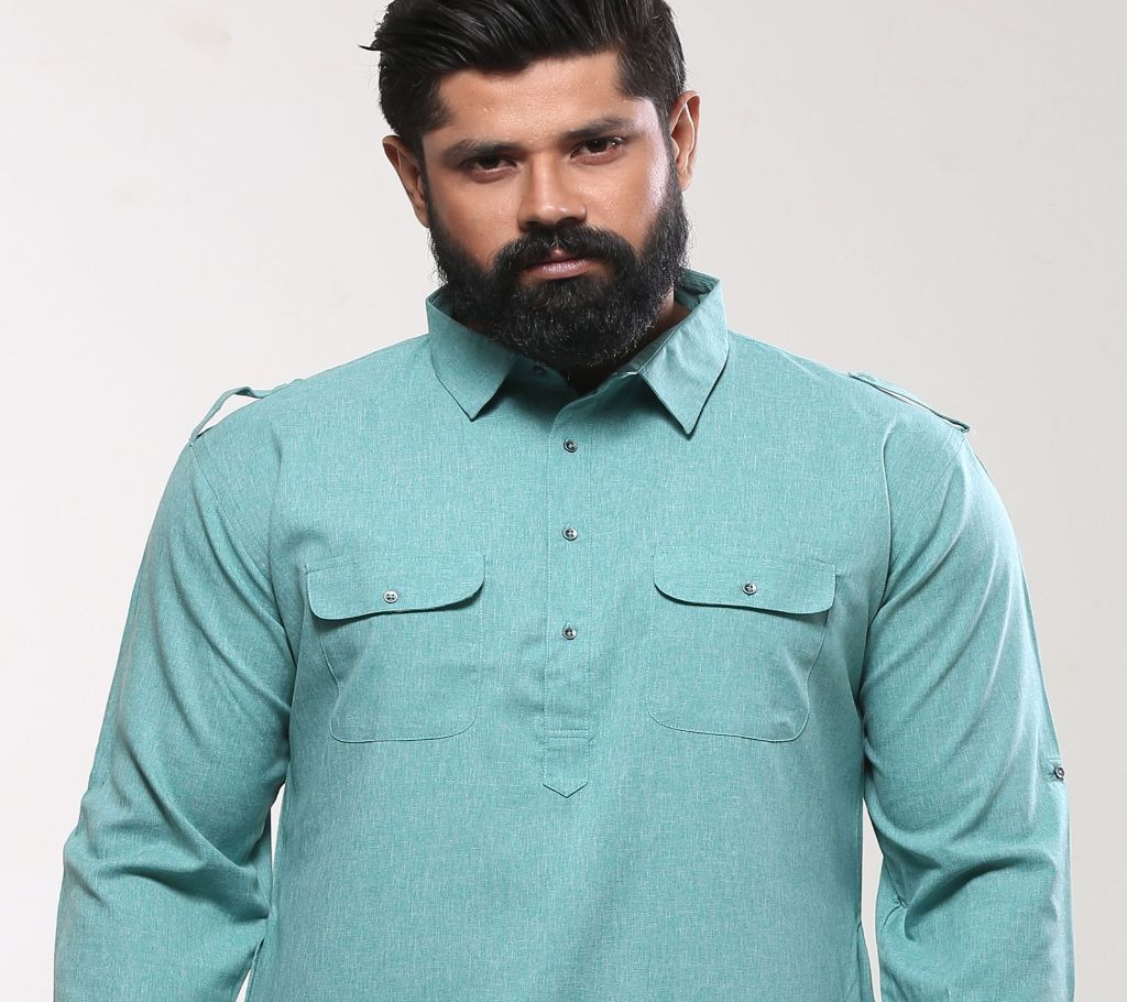 Mens Cotton Punjabi (Kabli Shaped) - Teal Kabli - MKP 14(Code-SU917)