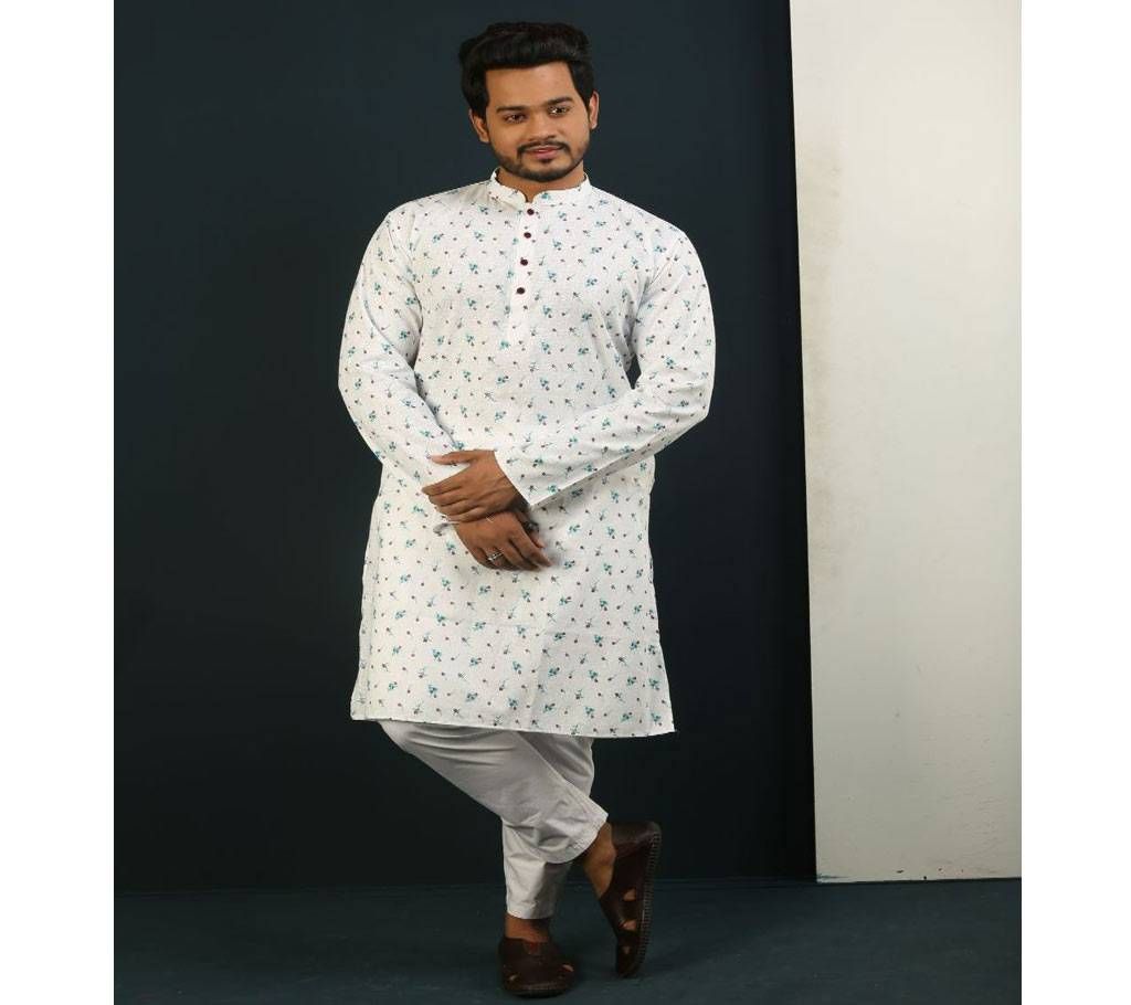 40 - Cotton Punjabi - White with Paste Small Flower Print - 191127(Code-SU954)