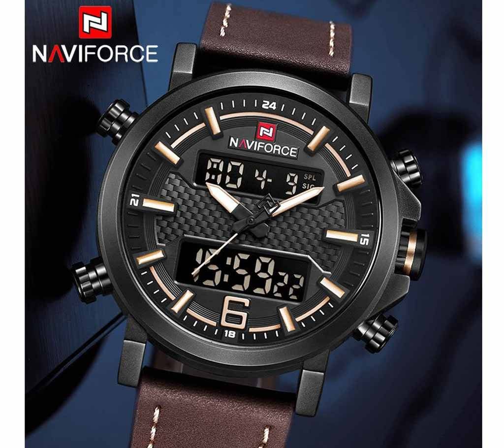 NAVIFORCE 9135 Men Sports Watches Fashion Luxury Mens Quartz Digital Leather Waterproof Military Wrist Watch