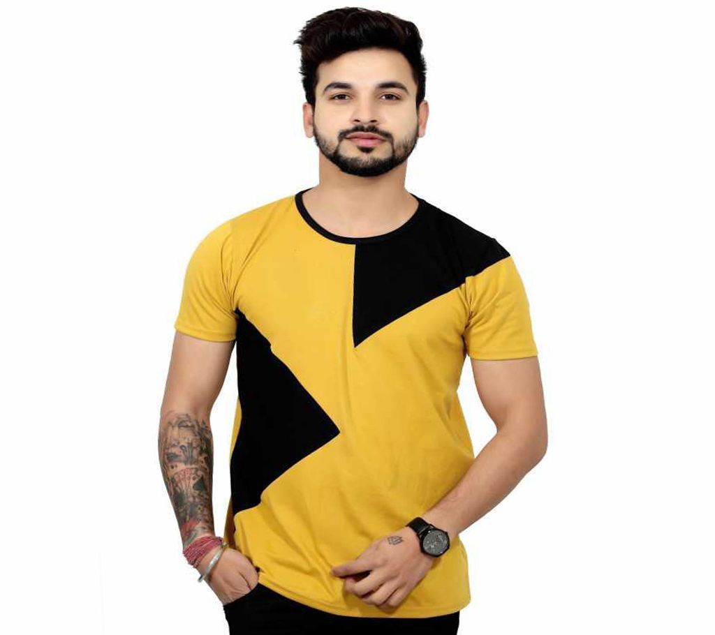 Black and yellow Contrast Half Sleeve Cotton T-Shirt For Men