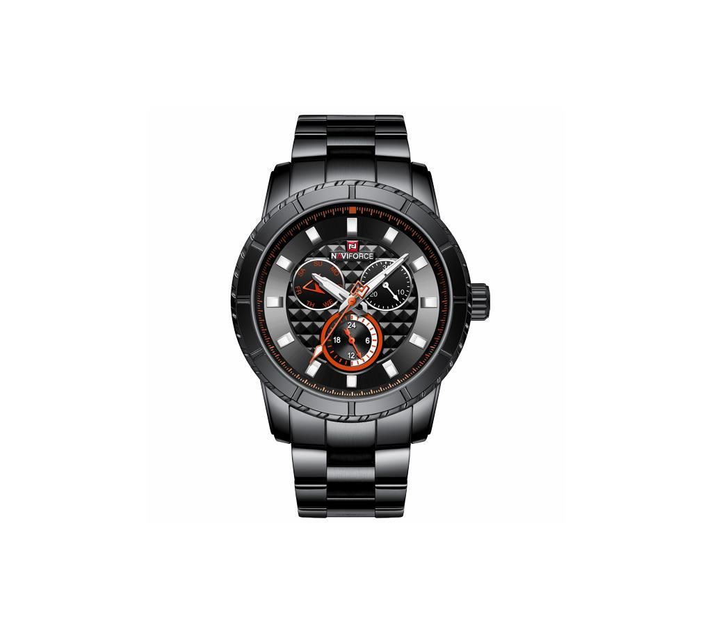 NAVIFORCE NF9145 Black Stainless Steel Chronograph Watch For Men - Orange & Black