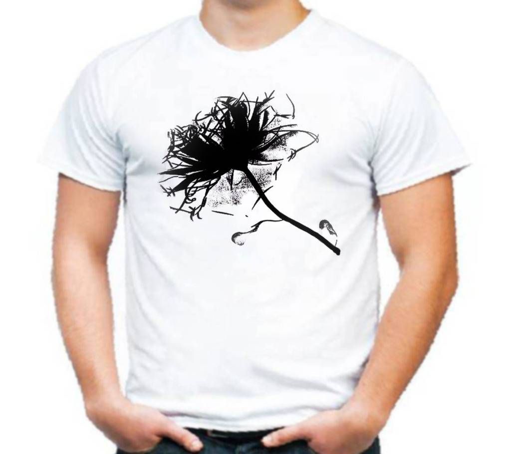 Half Sleeve Cotton T Shirt Dark Flower