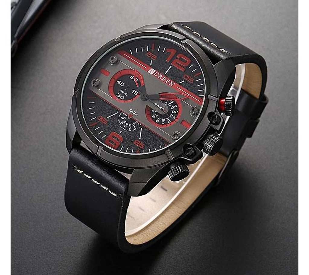 CURREN 8259 Leather Decorative Sub-dial Watch For Men - Black & Red,Orange,Brown No Ratings