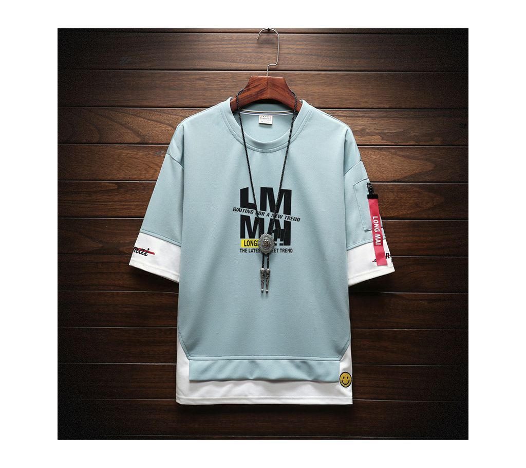 Sky Blue Short Sleeve Cotton T-Shirt For Men