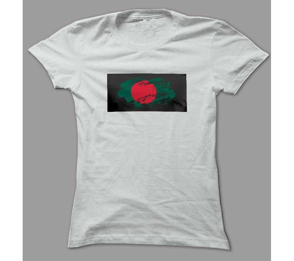 Art Bangladesh Flag White Polyester T-Shirt