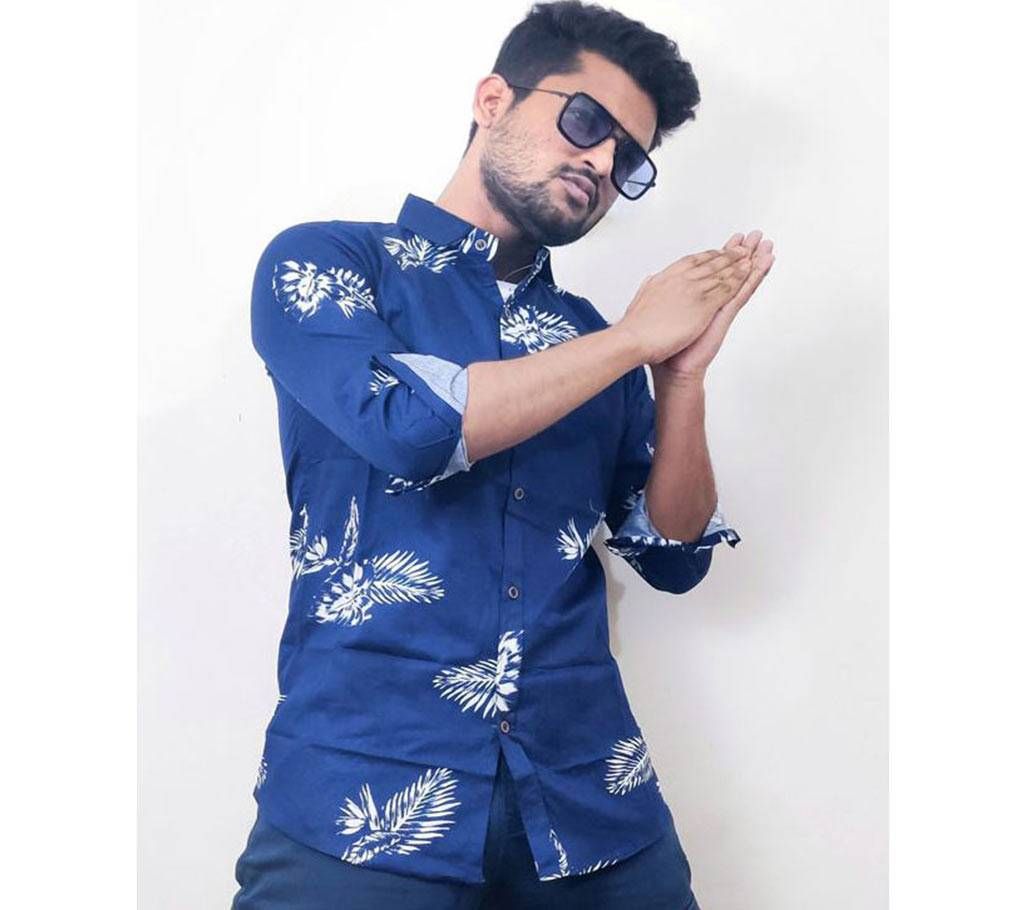 Full Sleeve Navy Blue Printed Shirt For Men 
