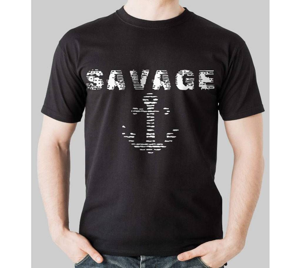 Half Sleeve Cotton Shirt For Men Black Text Printed