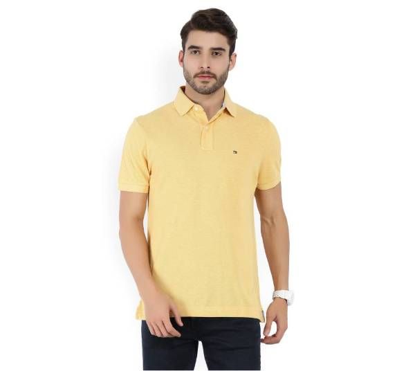 Tommy Hilfiger Solid Men's Polo Neck Yellow T-Shir