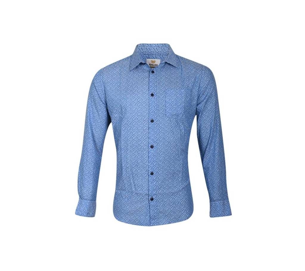 Mens Steel Blue Cotton  Long Sleeve Shirt