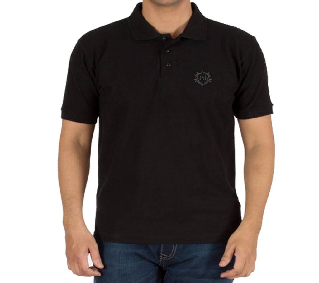 Intermix Cotton Polo Black T-Shirt