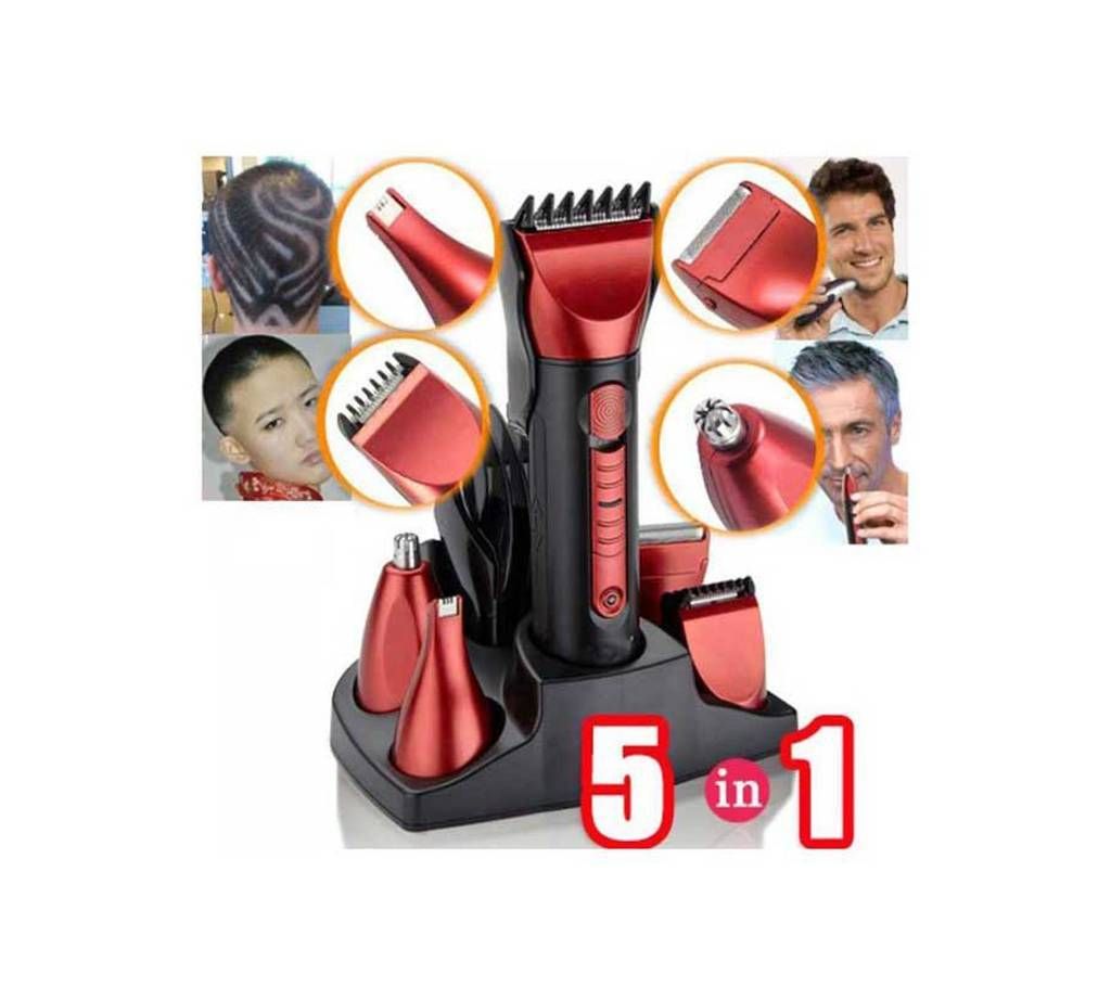 Kemei 5-in-1 Hair Trimmer & Shaver - Red and Black