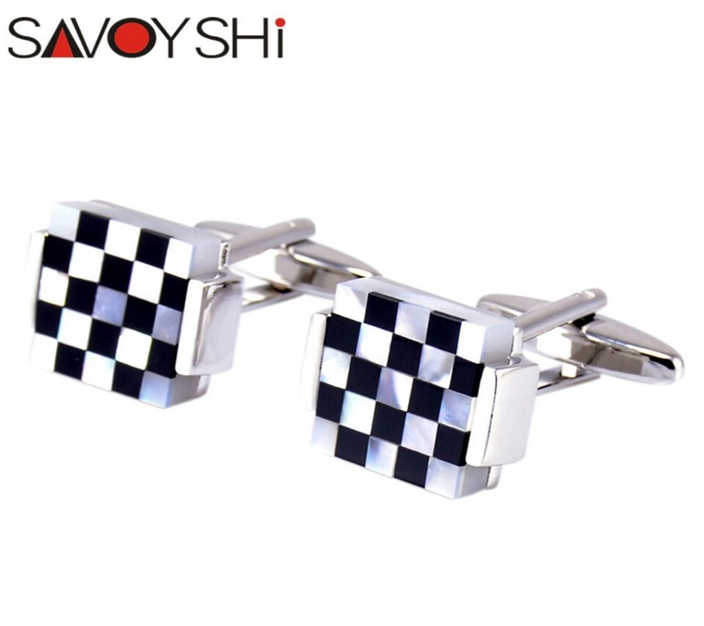 SAVOYSHI Trendy Square Lattice Cufflinks for Mens
