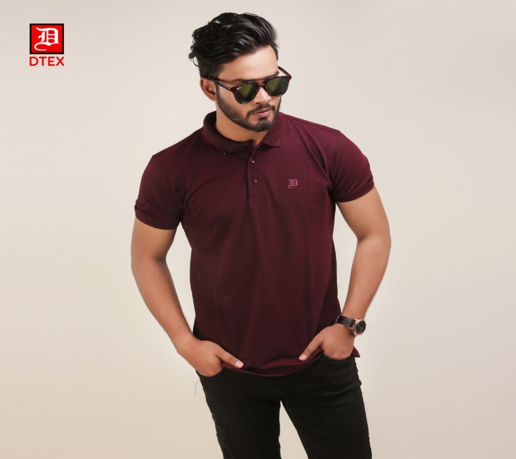 Maroon Solid Color Casual Design Half Sleeve Polo Shirt for Men