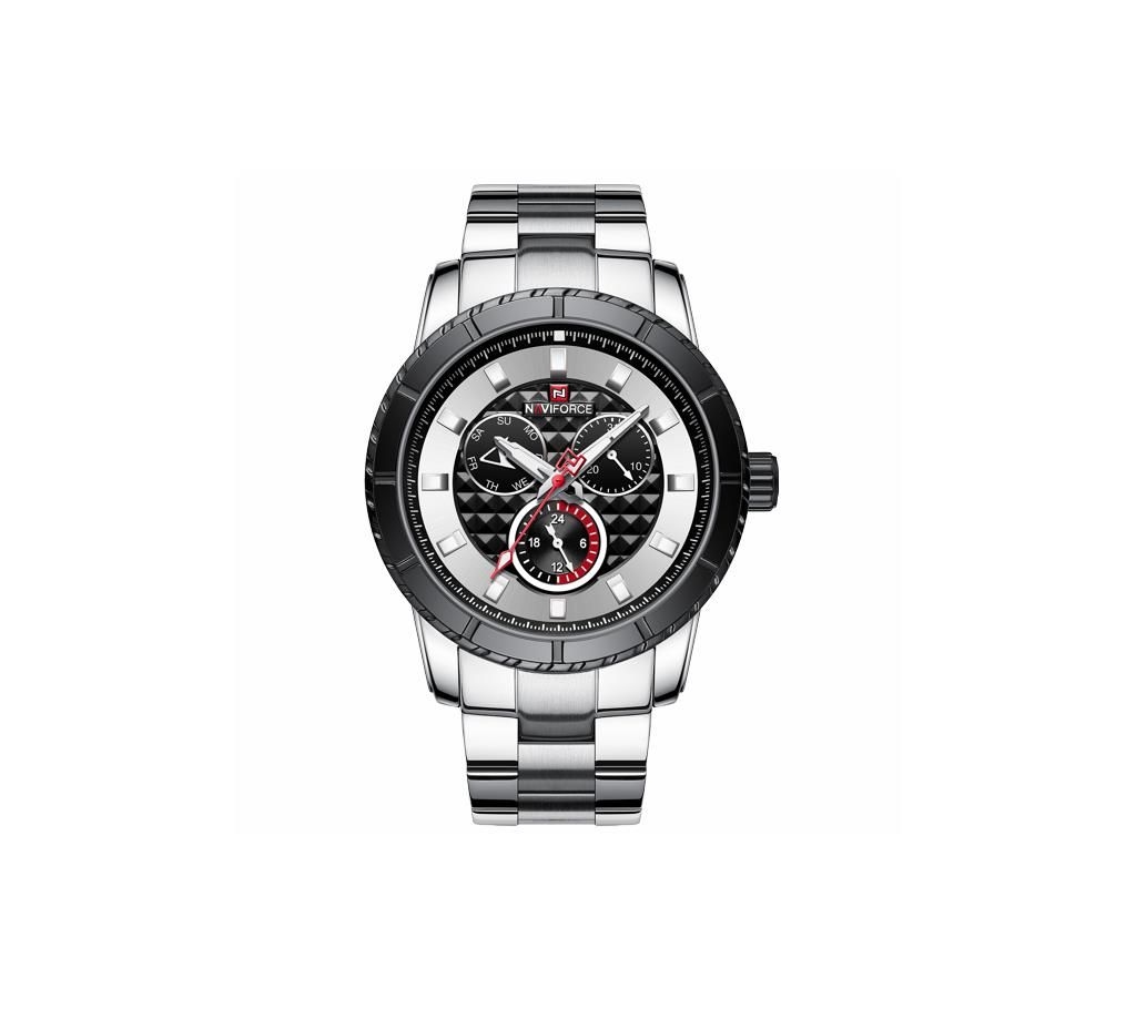 NAVIFORCE NF9145 Silver Stainless Steel Chronograph Watch For Men - Black & Silver