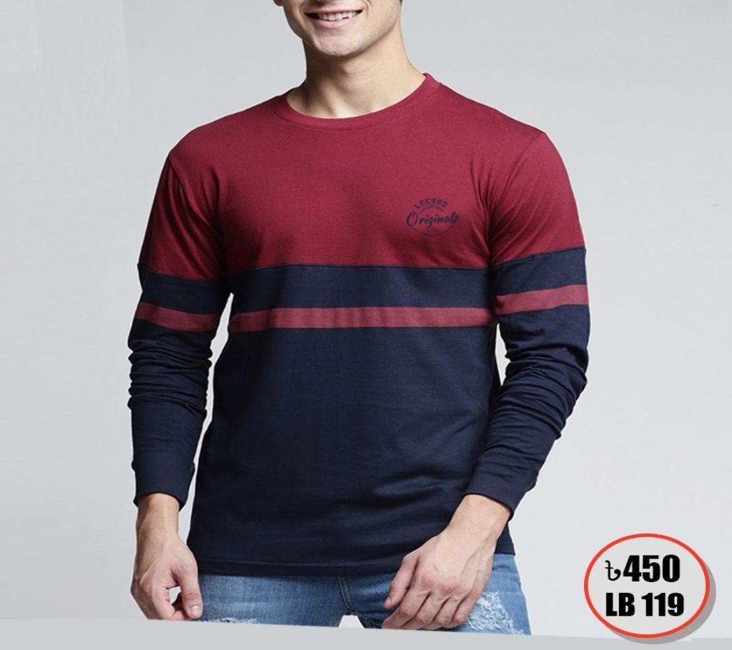 Fashionable Full Sleeve T-Shirt for Men (Fabric Contrast & Print Design)