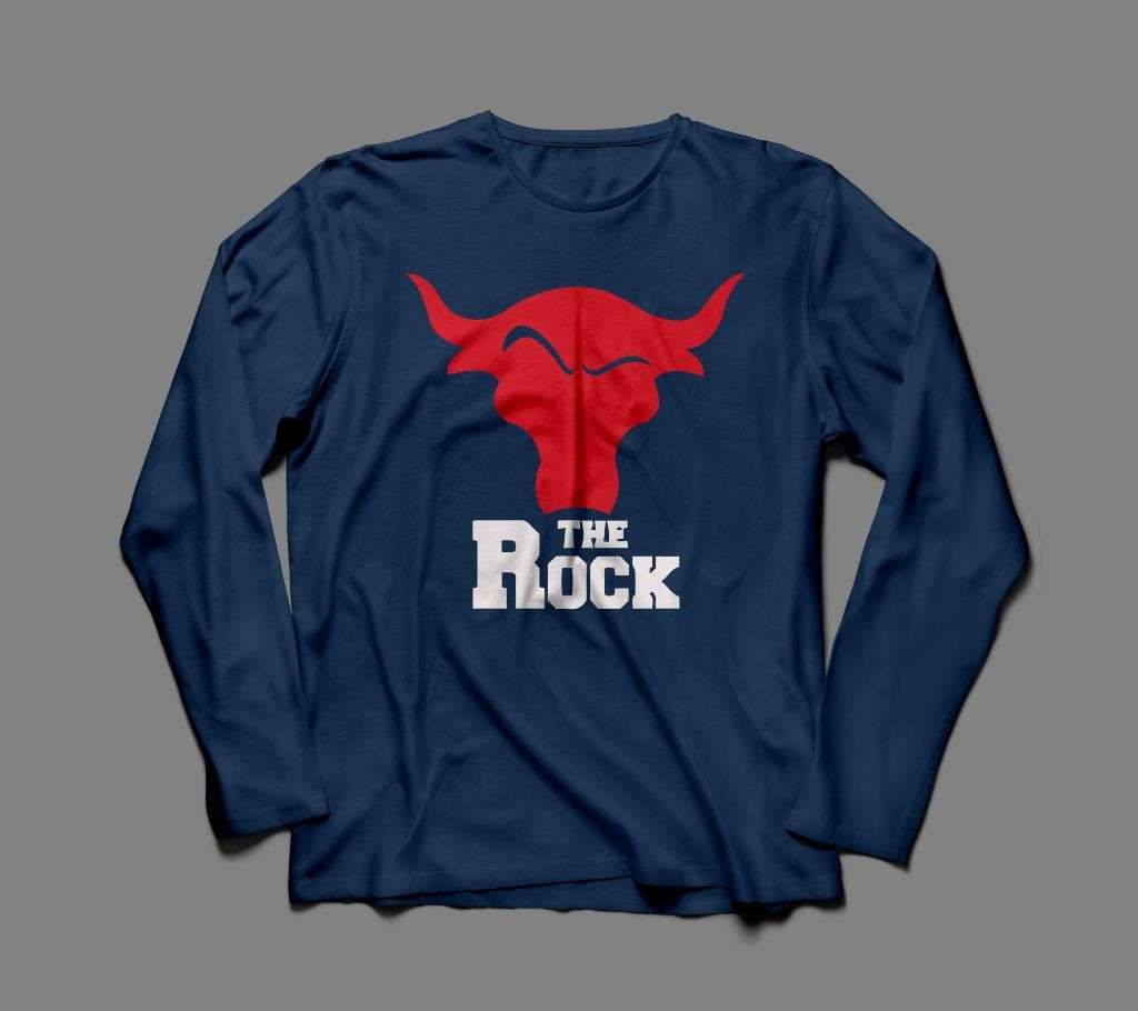 THE ROCK LONG SLEEVE NAVY BLUE COTTON TSHIRT FOR MEN