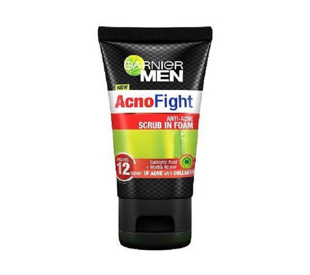 Garnier Men Acno Fight Anti-Acne Scrub Foam Face Wash-100ml (Indonesia)