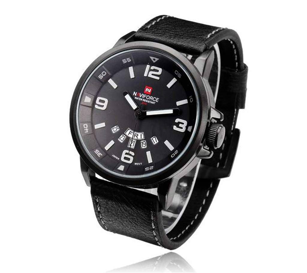 Naviforce Eid Collection NF9028  Leather Watch Quartz Movement - Black & Grey