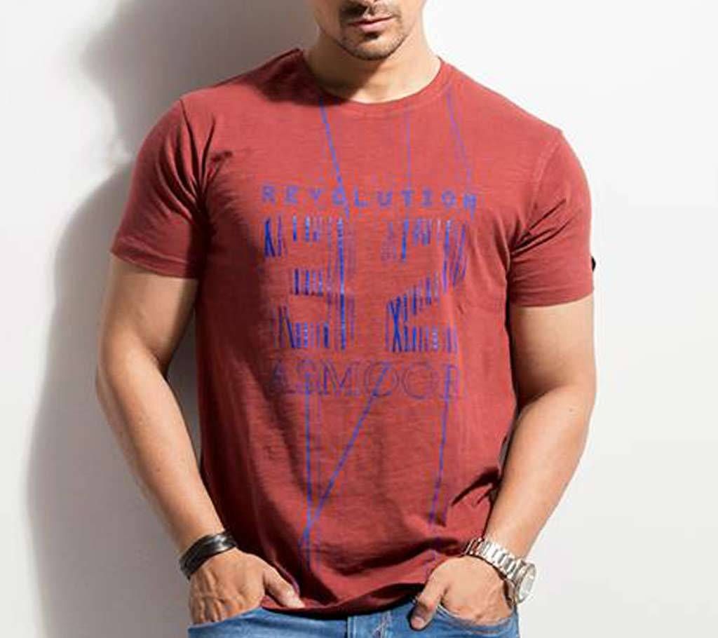 Asmoor Red Cotton Short Sleeve T-Shirt for Men