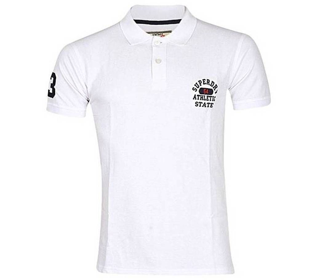 White Cotton Short Sleeve Polo for Men