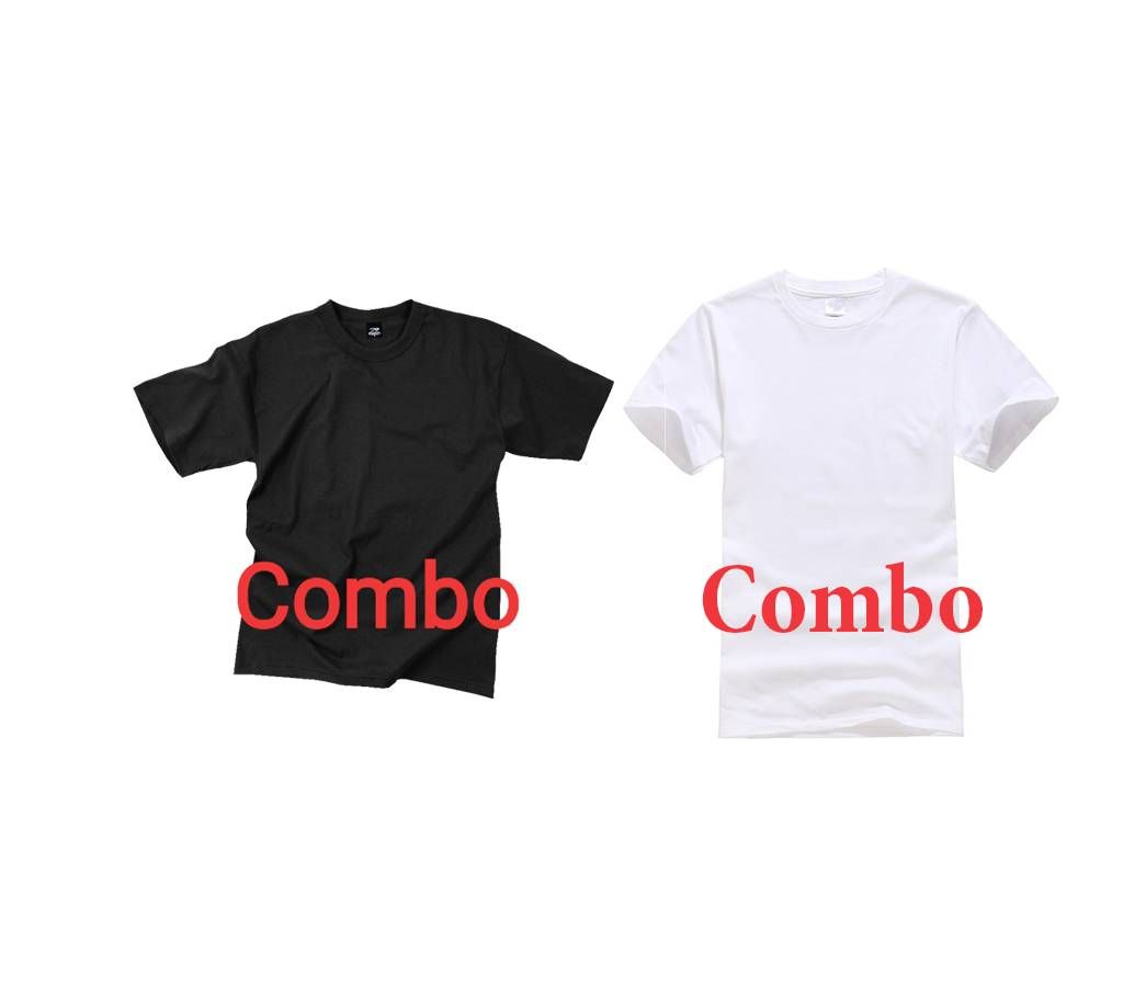 Gents Half Sleeve Cotton T-Shirt Black-White Combo Offer