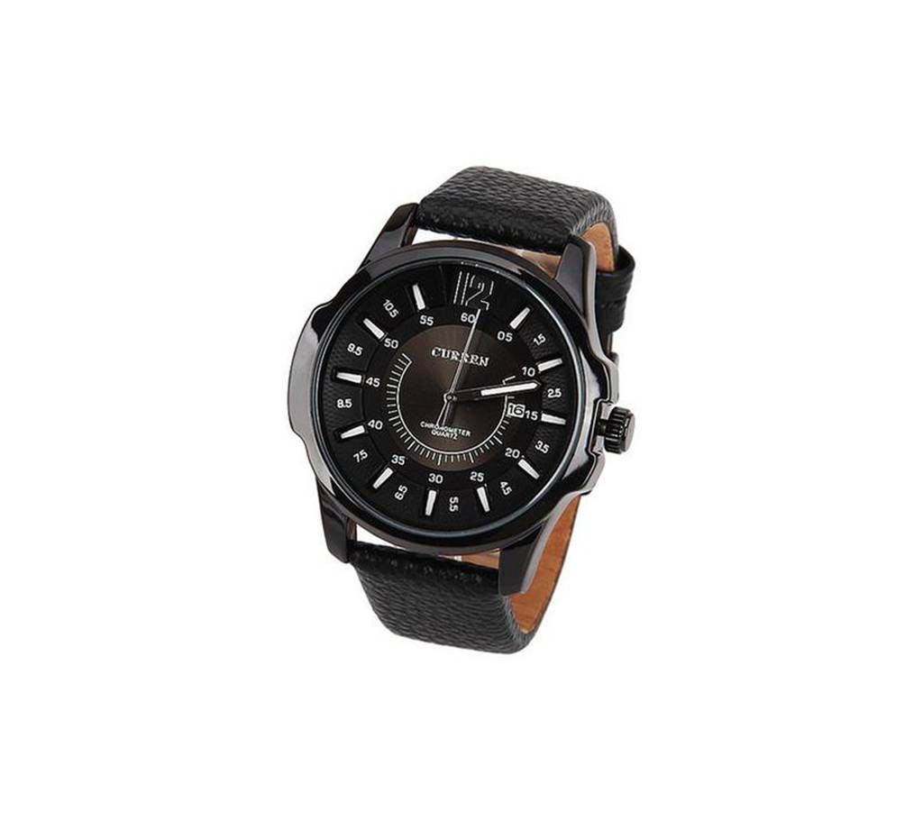 CURREN BLACK LEATHER BLACK RIM BLACK FACE