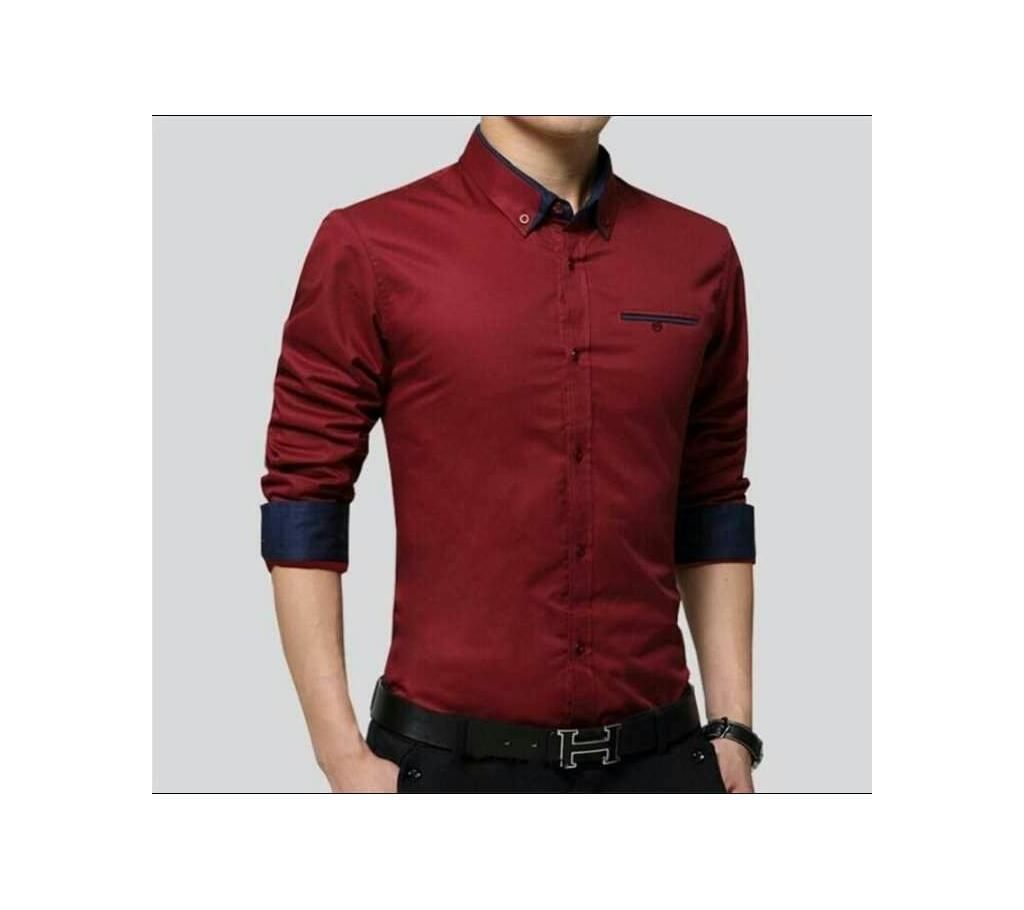 Maroon Long Sleeve Casual Shirt