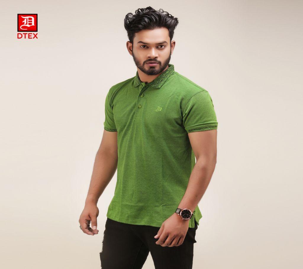 Light Green Solid Color Casual Design Half Sleeve Polo Shirt for Men