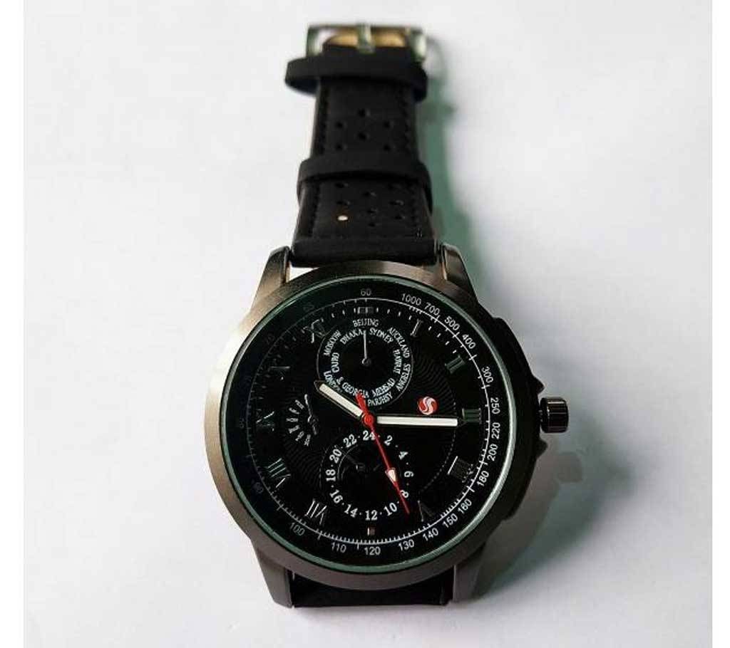 Leather wrist Watch For Men-Black