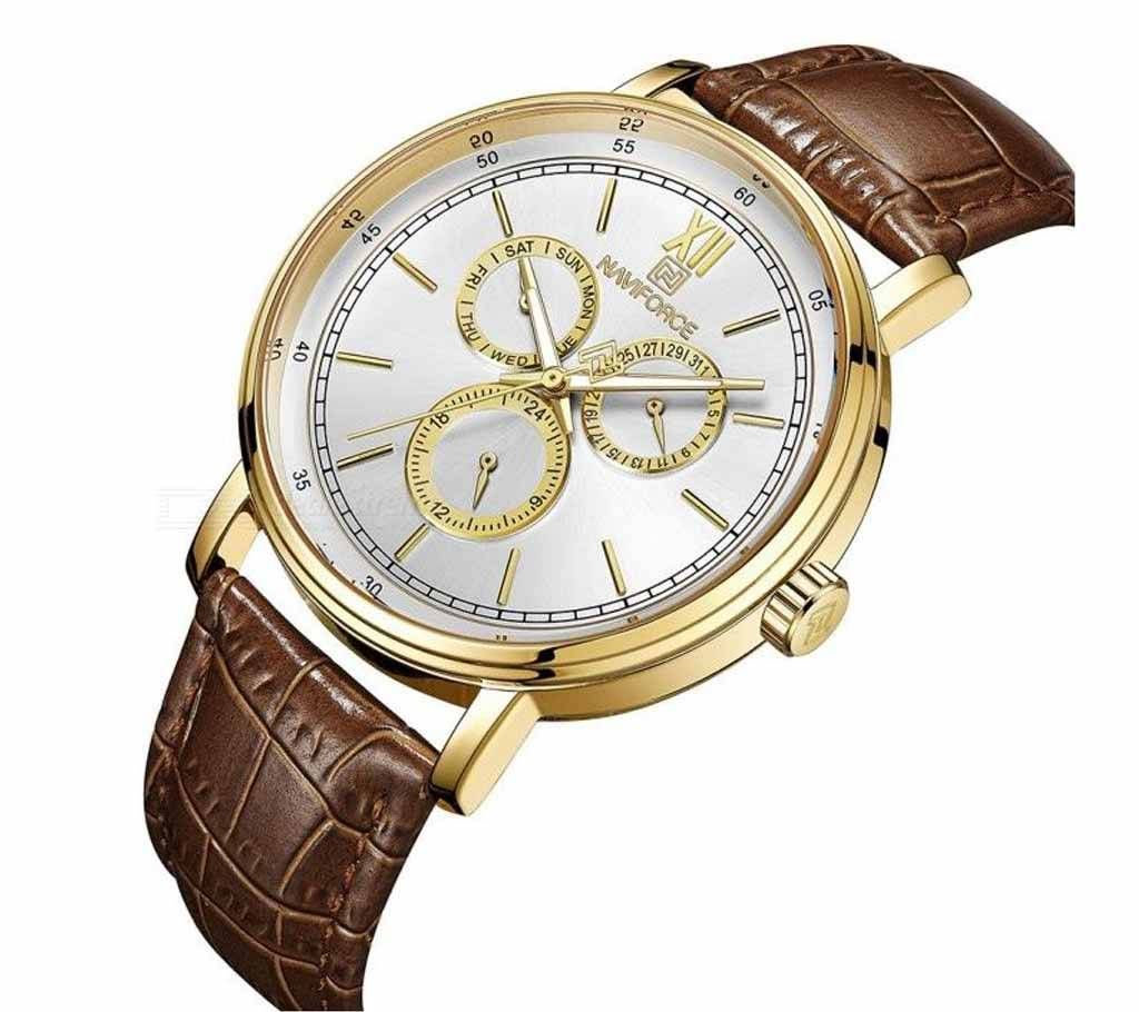 Naviforce 3002 Brand Luxury Date Day 24 Hour Clock Business Genuine Leather Waterproof Men Minimalist Chronograph Quartz Watch
