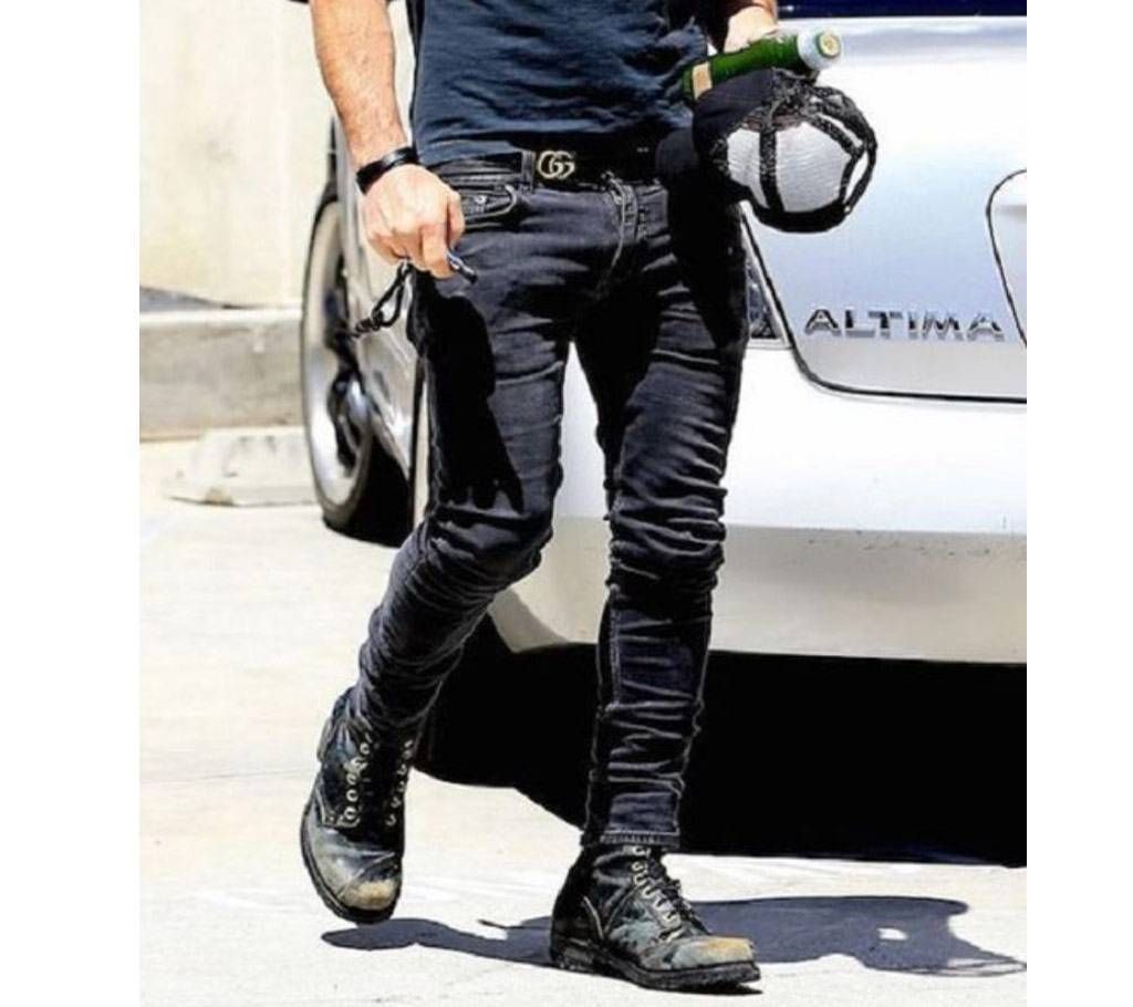 Mens Black Denim stitch Jeans Pant.