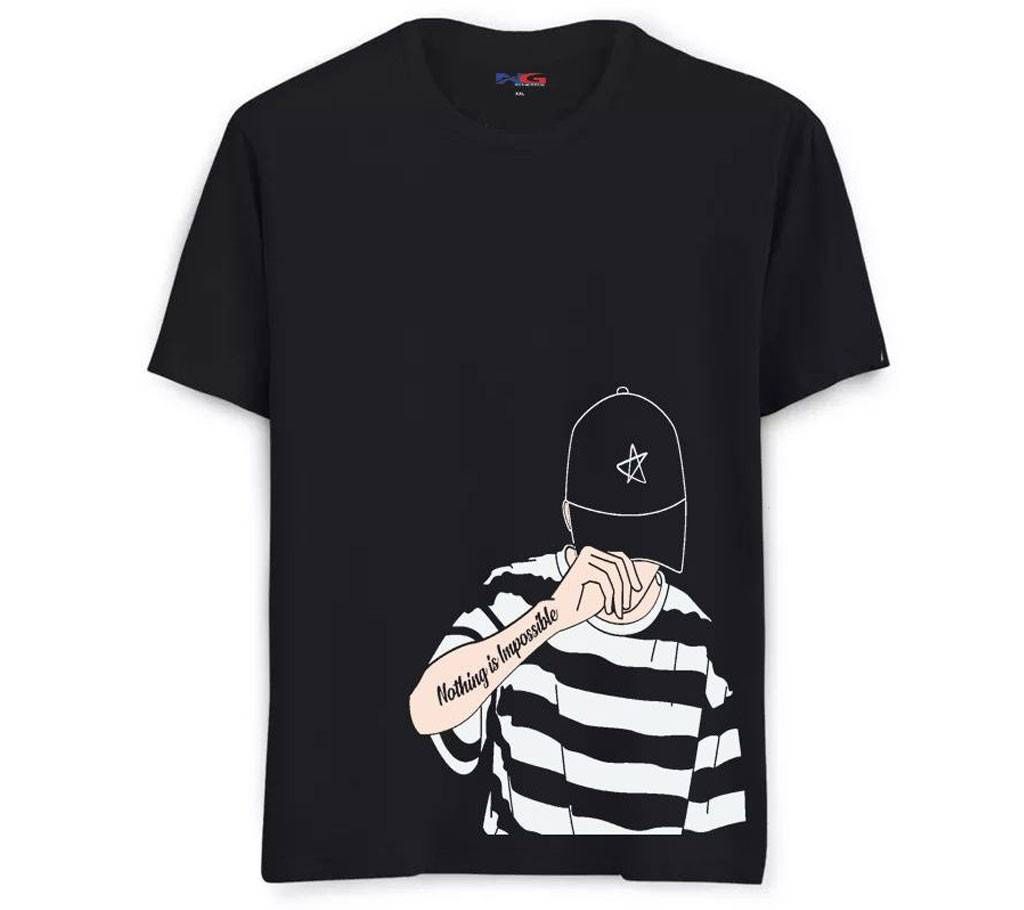Rubber Print Summer T-shirt - 616 - Black - Nothing is Impossible - LEB