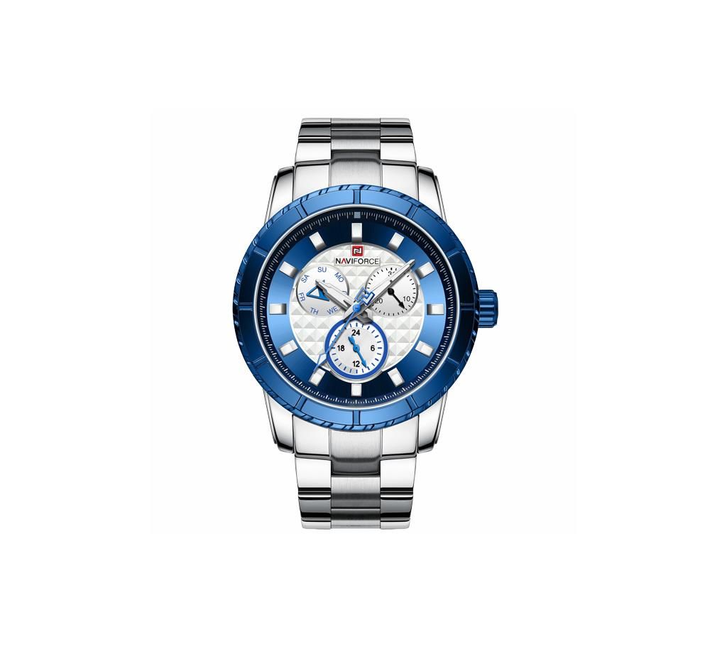 NAVIFORCE NF9145 Silver Stainless Steel Chronograph Watch For Men - Blue & Silver