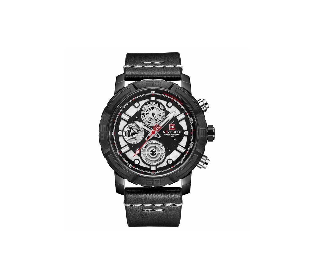 NAVIFORCE NF9139 Black PU Leather Chronograph Watch For Men - Black