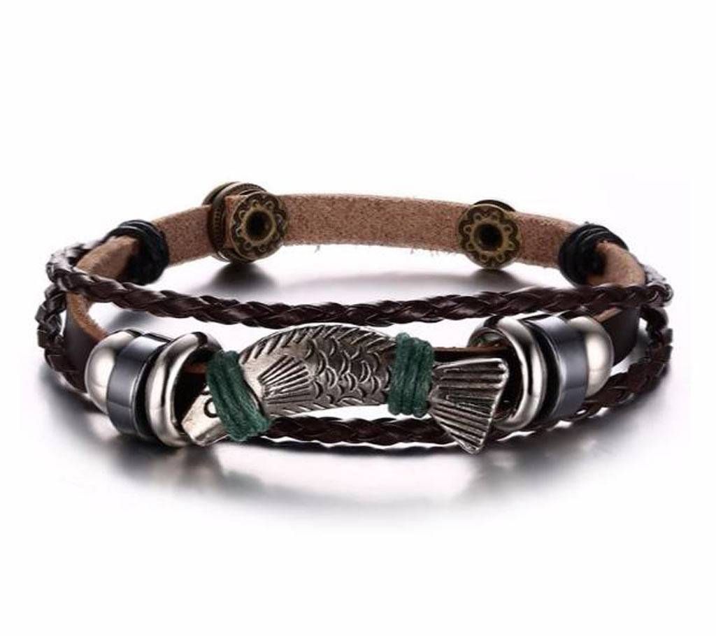 Lovely Fish Pendant Multi-layer PU Leather Bracelet For Men's