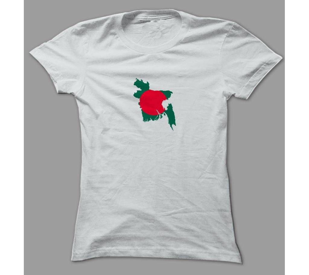 Red Green Bangladesh Map White Polyester T-Shirt