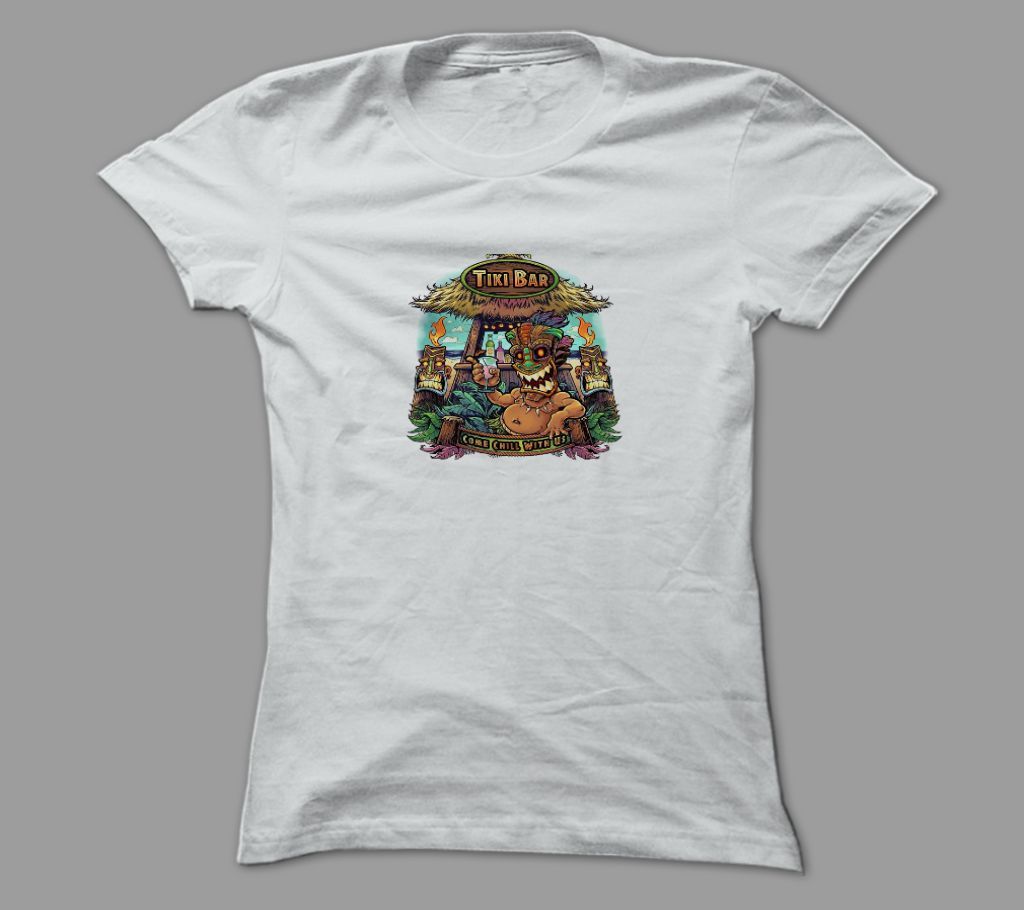 Tiki Bar White Polyester T-Shirt