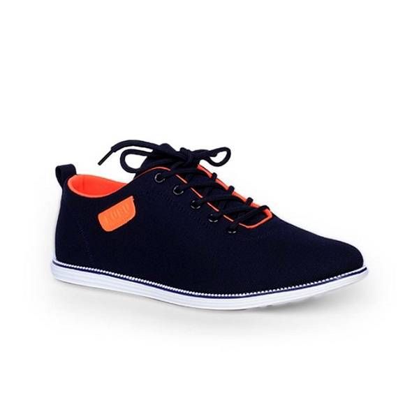 Leather Navy Blue  PU Leather Sneaker For Men