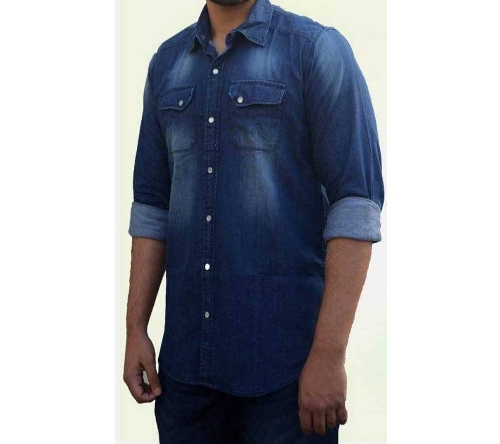 Denim Fabrics Full sleeve Faded Indigo Blue Shirt
