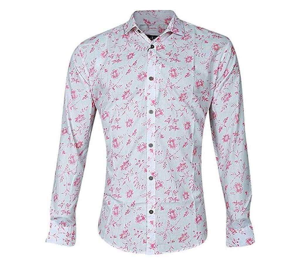 White and Pink Cotton Long Sleeve Casual Shirt for Men