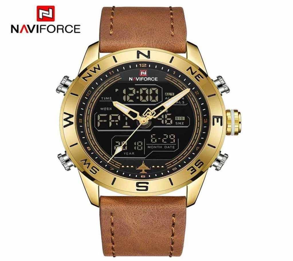 NAVIFORCE 9144 Fashion Gold -Men Sport LED Analog Digital Watch