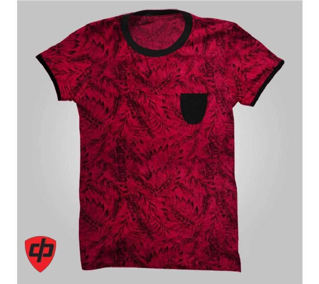 Allover Maroon Gents Half Sleeve Cotton T-Shirt