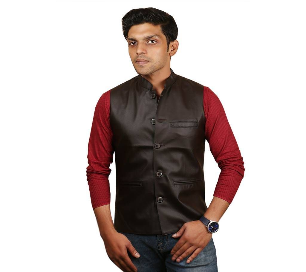 Black Full Artificial Leather koti for men