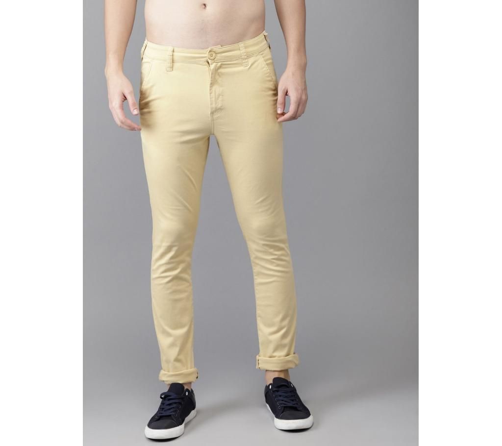 Men gabardine chinos full pants slim fit