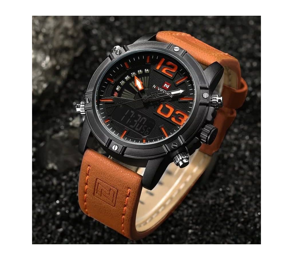 NAVIFORCE 9095 PU ORANGE LEATHER WATCH FOR MEN