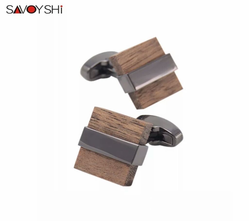 SAVOYSHI Brown Black Mashup Wood Shirt Cufflinks for Mens