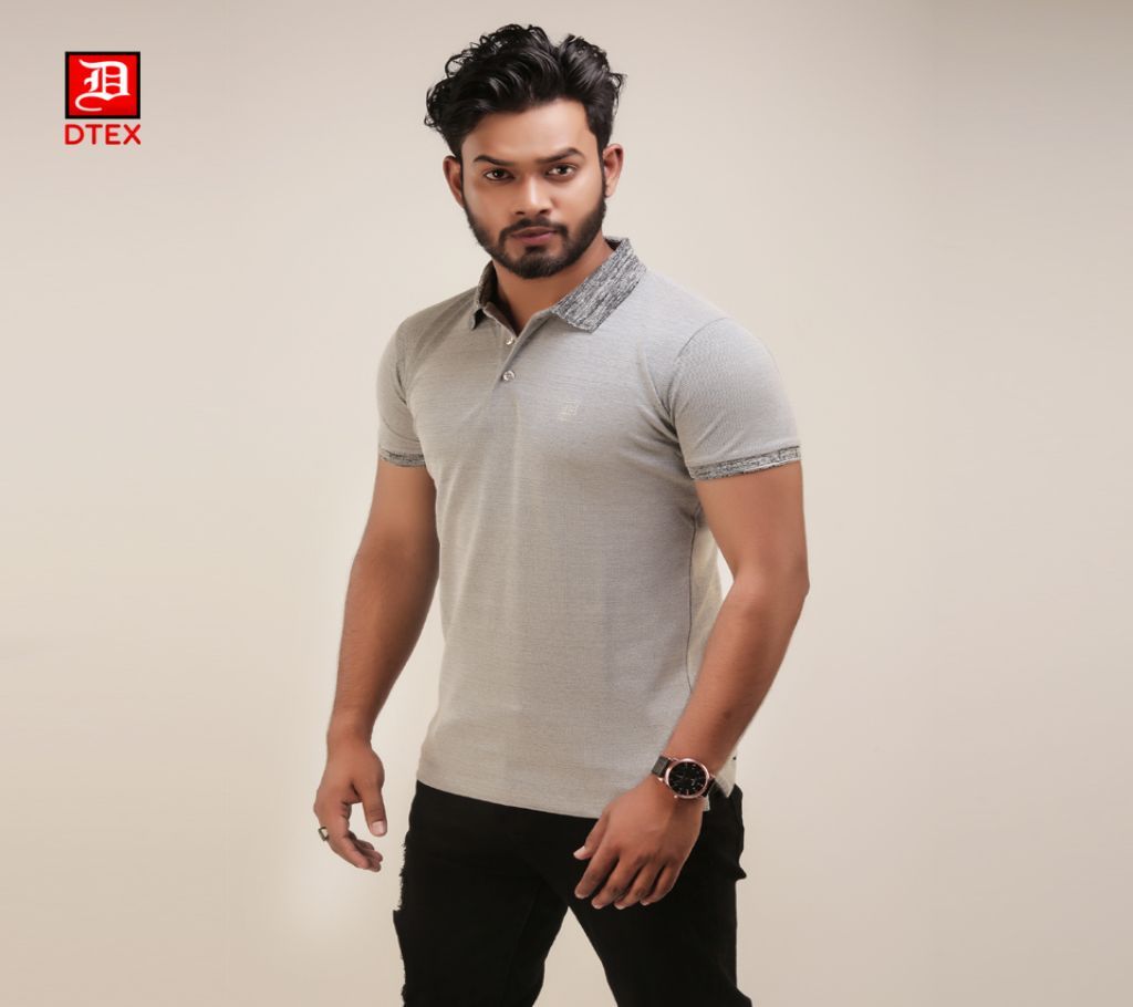 Light Ash Solid Color Half Sleeve Casual Regular Fit Polo Shirt for Men