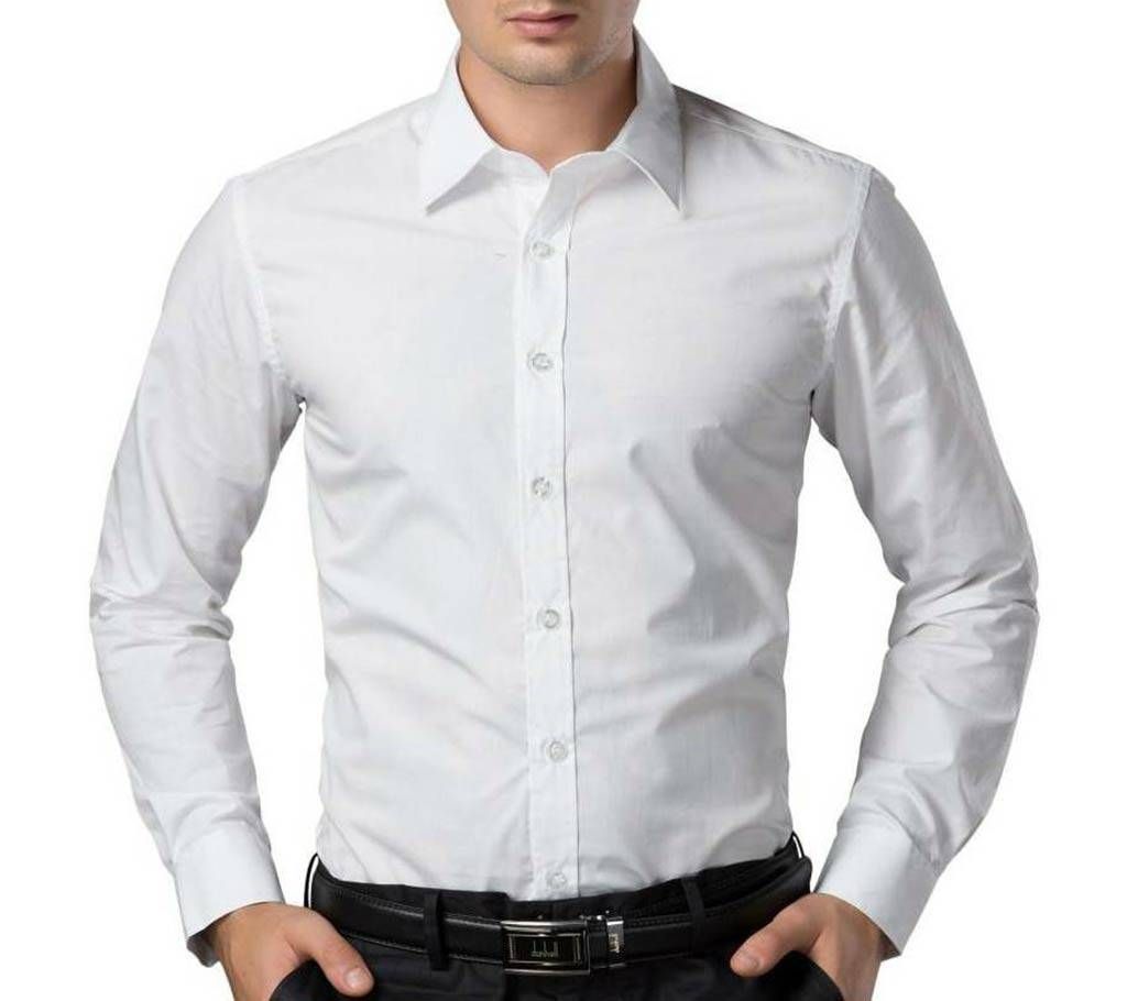 White Cotton Long Sleeve Shirt for Men